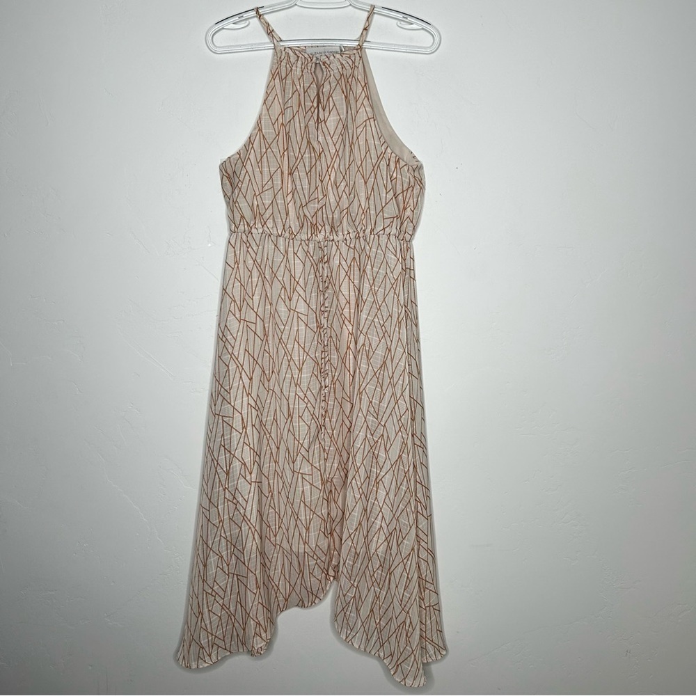 Elizabeth Crosby Midi Dress Keyhole Bust Cream Burnt Orange Spring Size Medium